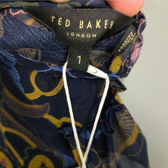 🐢 Ted Baker Juvena Floral Printed waterfall ruffle long sleeve top.  Size 1. - Picture 4 of 16